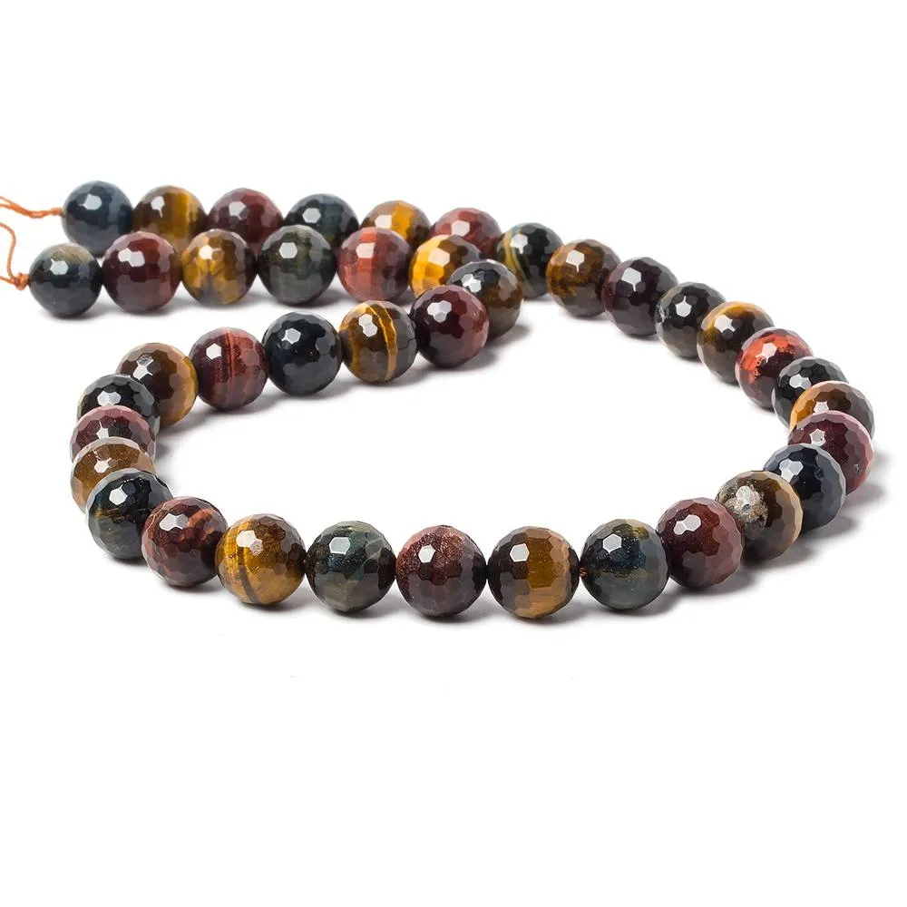 10mm Multi-Color Tiger's Eye Faceted Round Beads 15 inch 40 pieces