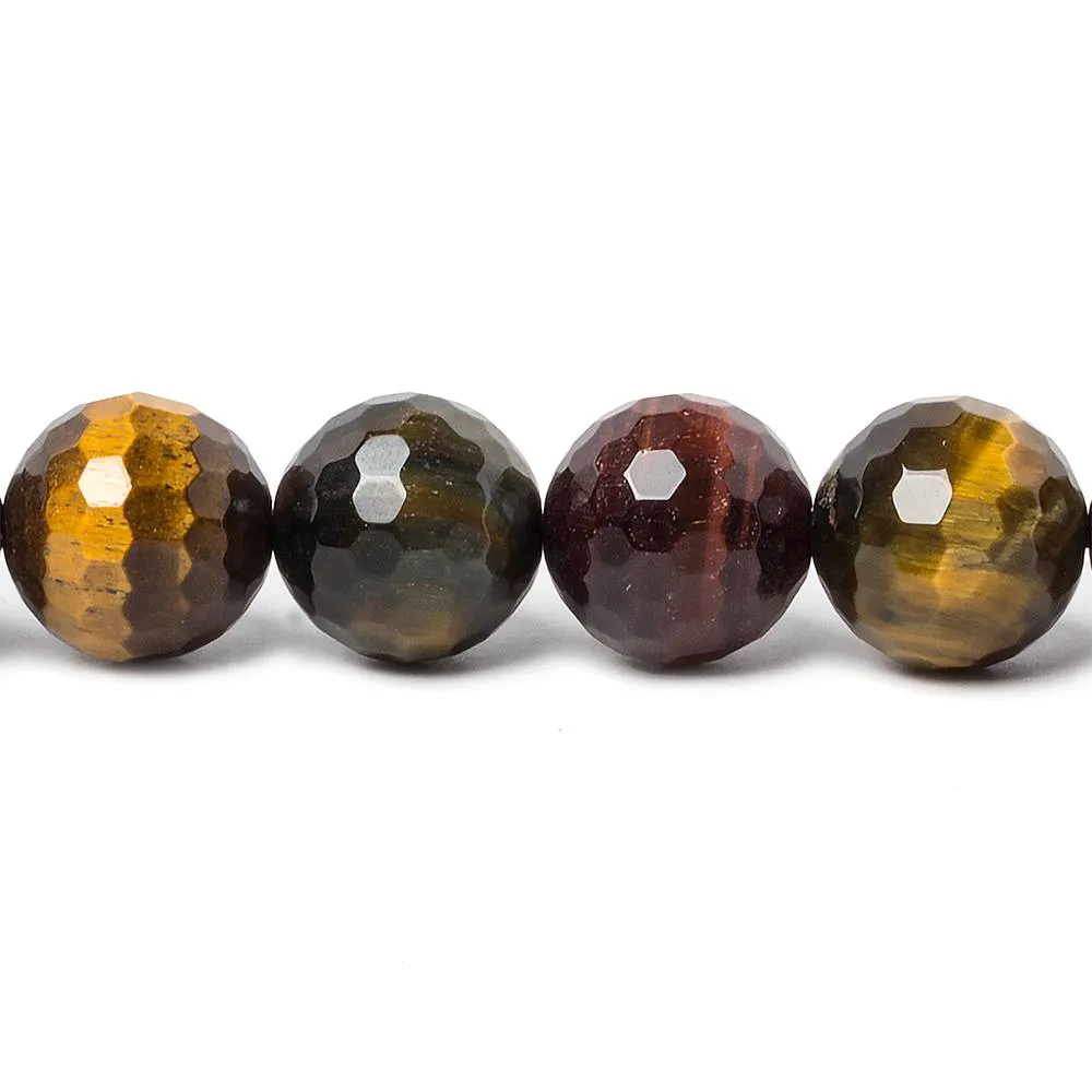 10mm Multi-Color Tiger's Eye Faceted Round Beads 15 inch 40 pieces