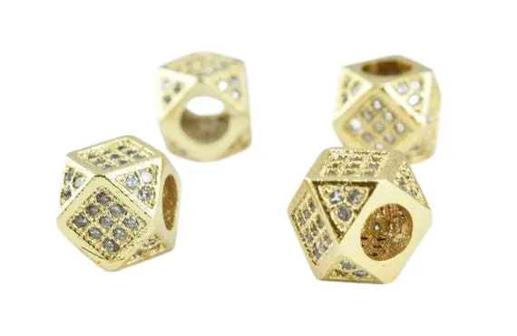 18k Gold Filled Look, EP Cube Micro Pave Beads Zircon Rhinestone Spacer Jewelry Making