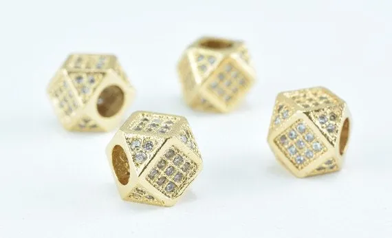 18k Gold Filled Look, EP Cube Micro Pave Beads Zircon Rhinestone Spacer Jewelry Making