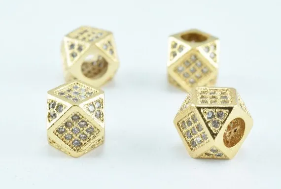 18k Gold Filled Look, EP Cube Micro Pave Beads Zircon Rhinestone Spacer Jewelry Making