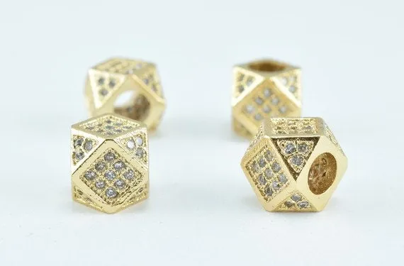 18k Gold Filled Look, EP Cube Micro Pave Beads Zircon Rhinestone Spacer Jewelry Making