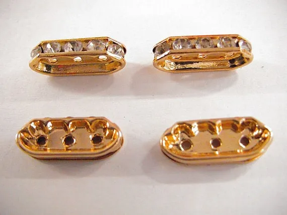 18x7x4mm Gold Filled Look, EP 3 lines Rhinestone Spacers Beads, GF5102