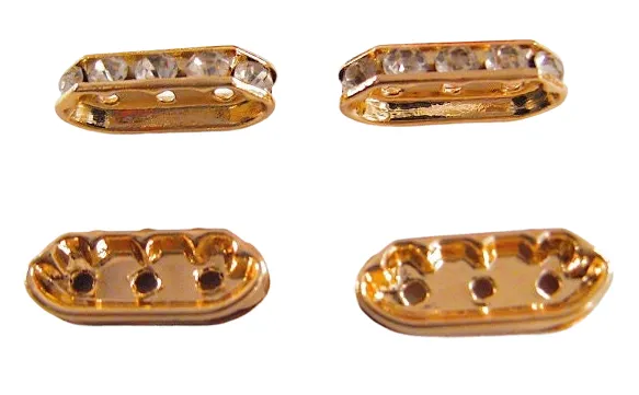 18x7x4mm Gold Filled Look, EP 3 lines Rhinestone Spacers Beads, GF5102