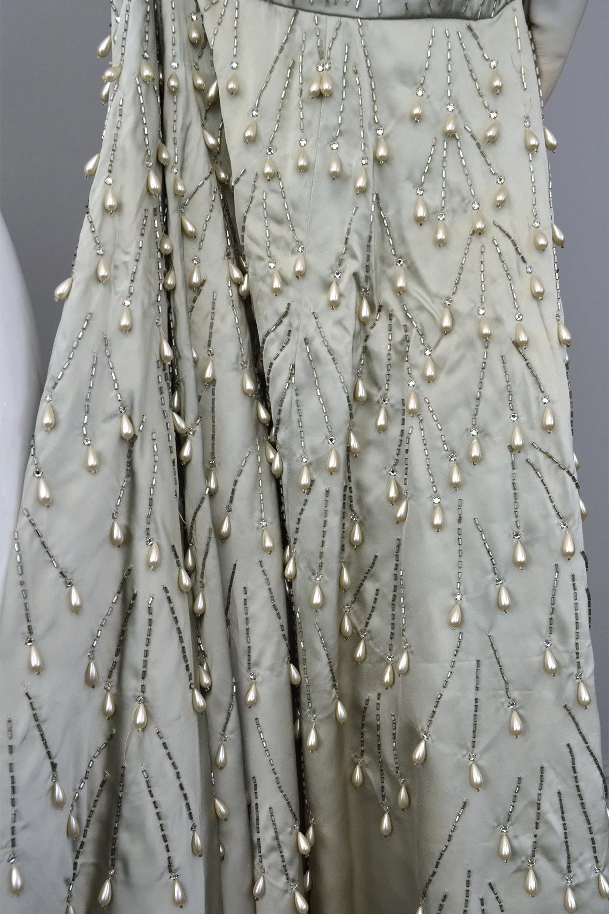 1950s Ceil Chapman Pearl Drops Rhinestones Vintage Party Dress