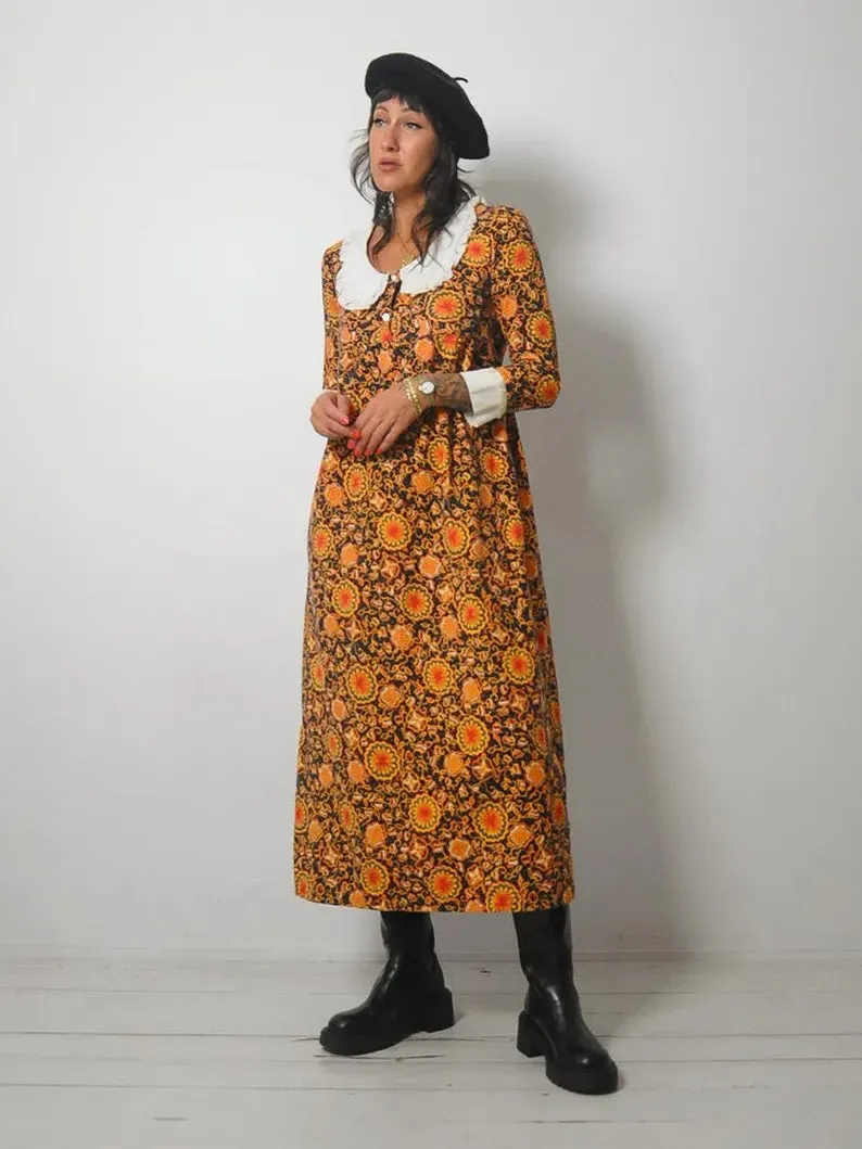 1960's Floral Pan Collar Dress