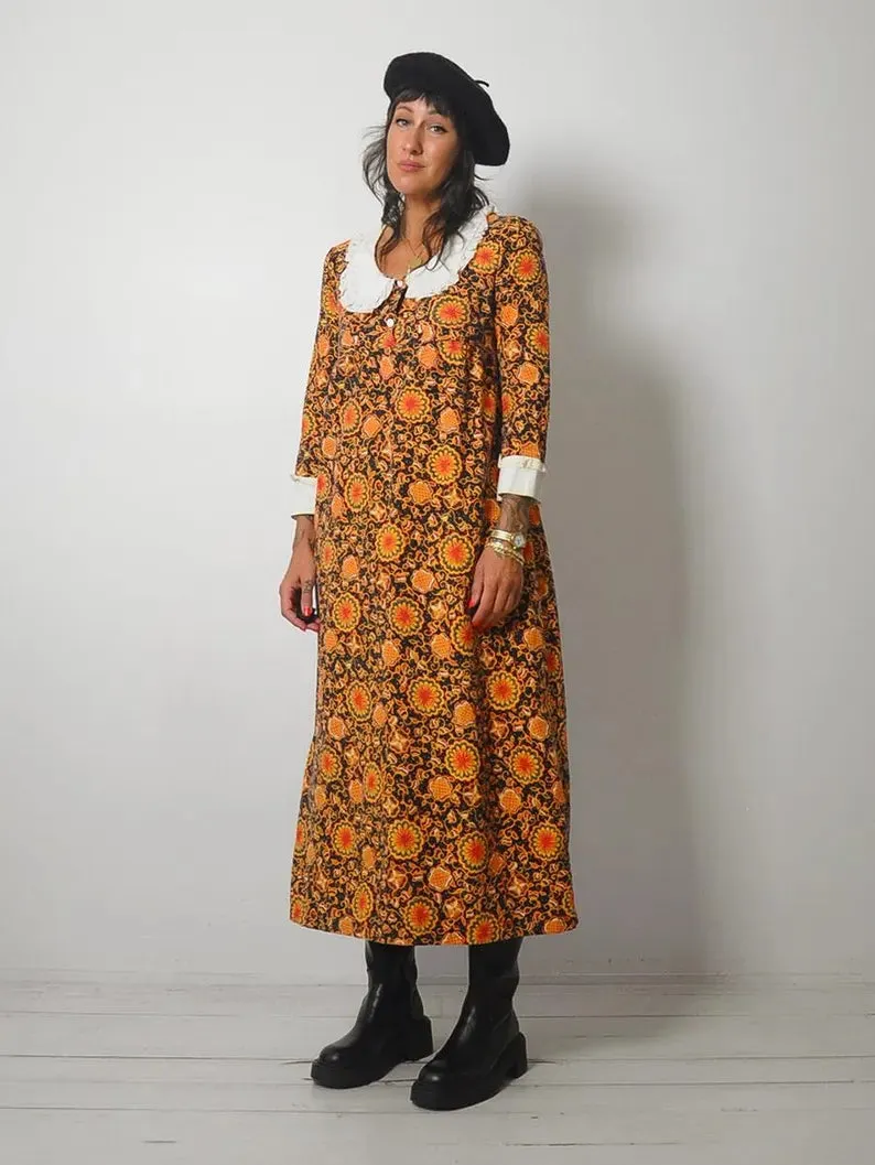 1960's Floral Pan Collar Dress