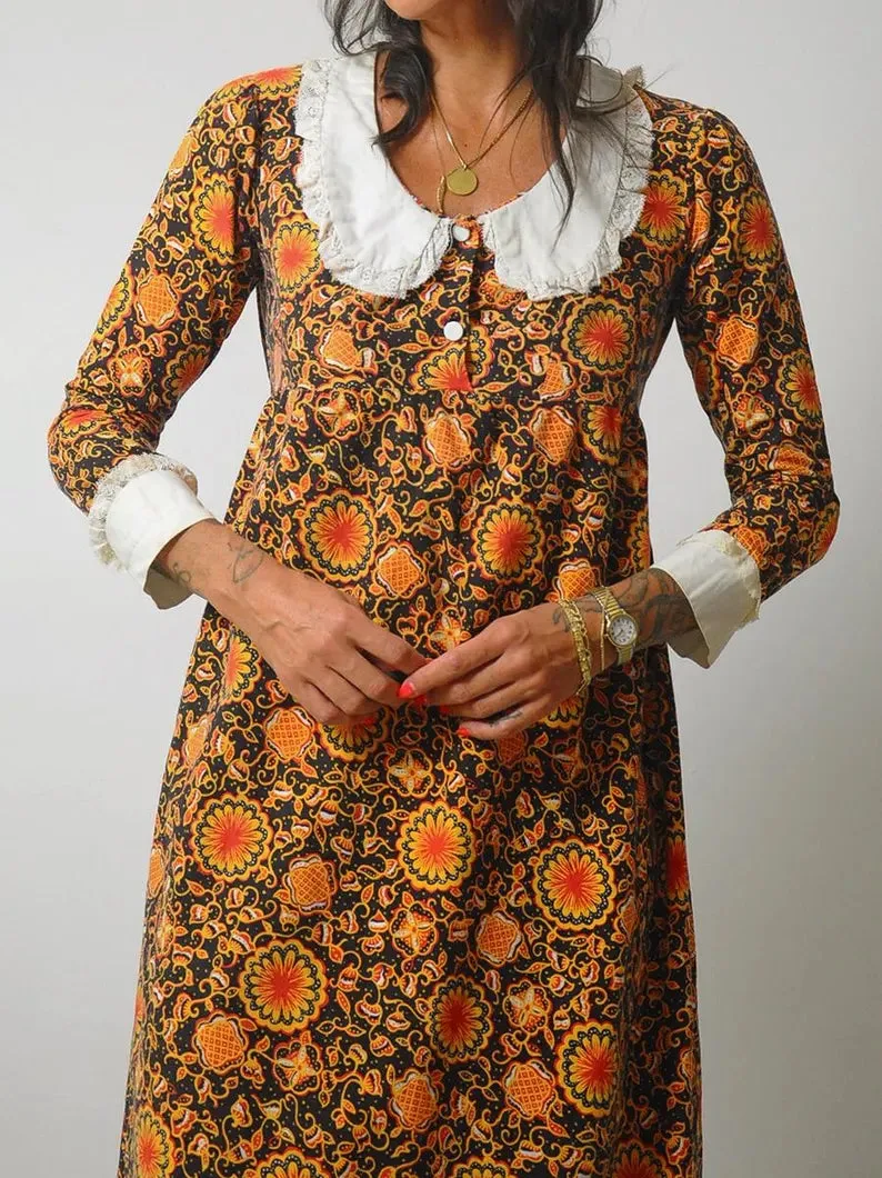 1960's Floral Pan Collar Dress