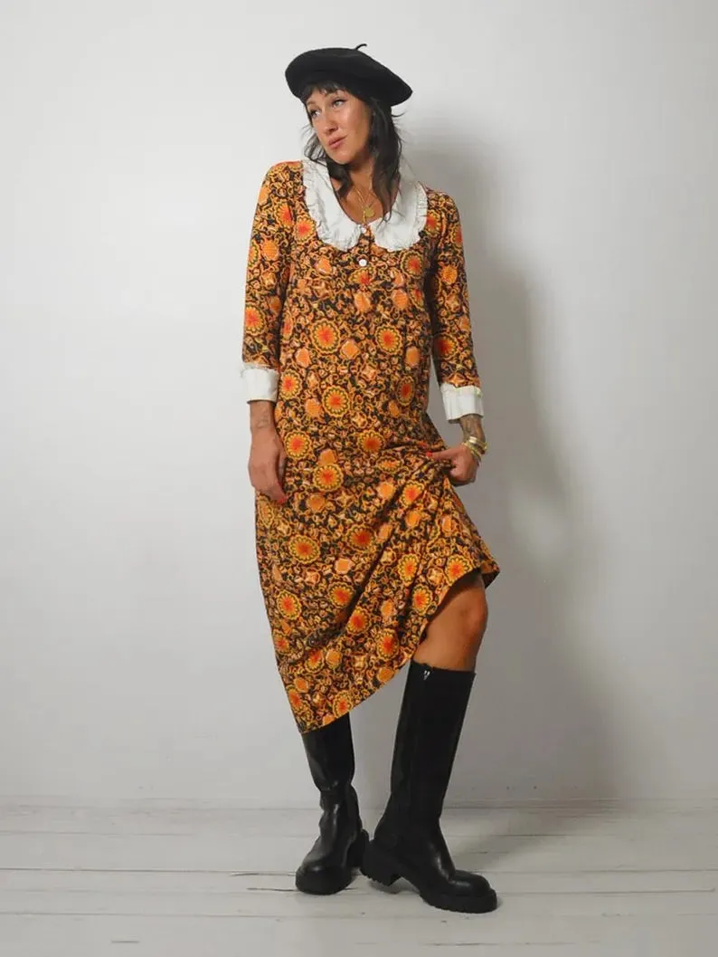 1960's Floral Pan Collar Dress