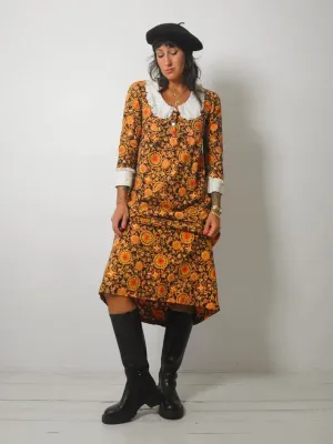 1960's Floral Pan Collar Dress