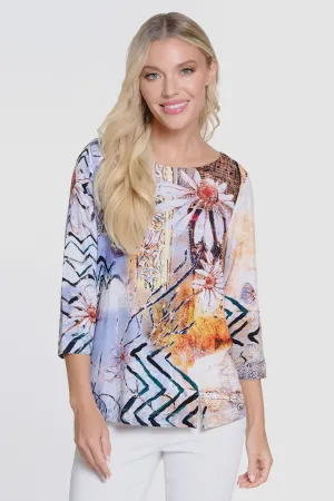 3/4 Sleeve Printed Knit Tunic - Petite - Neutral Print