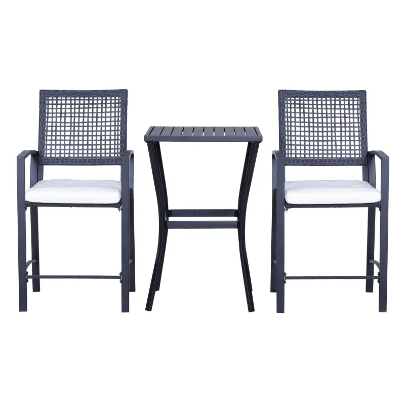 3pc Rattan Wicker Bistro Set - Cream White