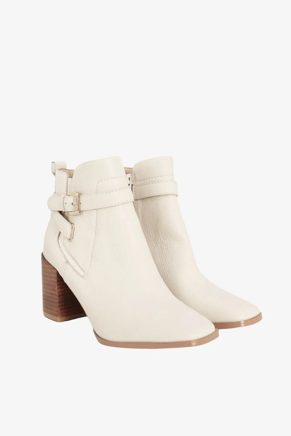 Adelaide Cream Buckle Ankle Mid Heel Boot