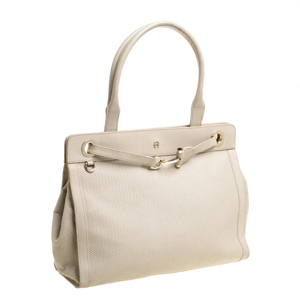 AIGNER Cream Leather Cavallina Tote