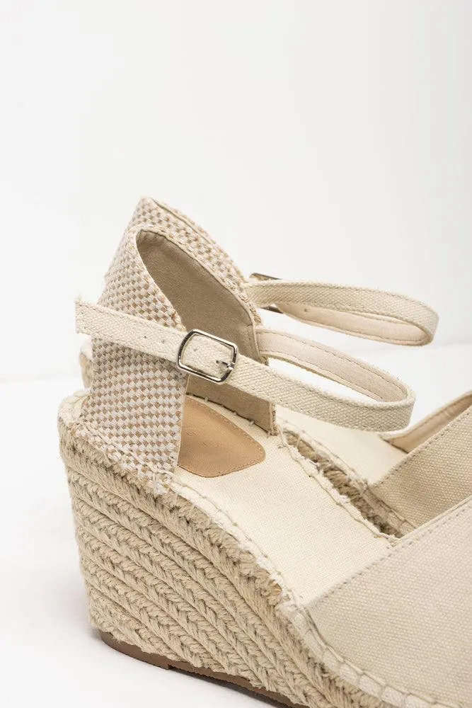 Ankle Strap Espadrille Wedge Cream