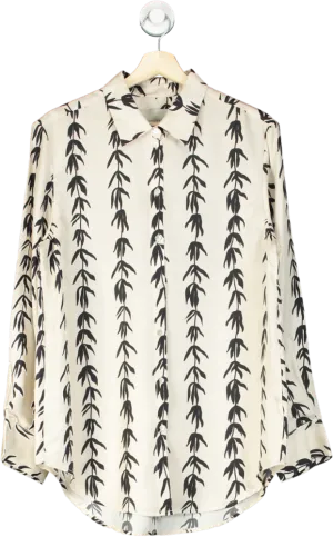 Asceno Cream & Black Willow Print 100% Silk Shirt UK S