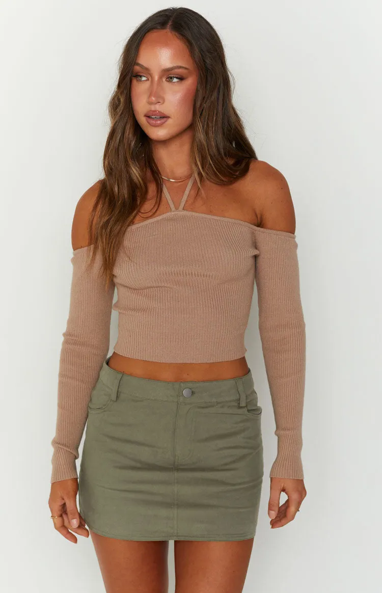 Back For You Light Brown Off Shoulder Top