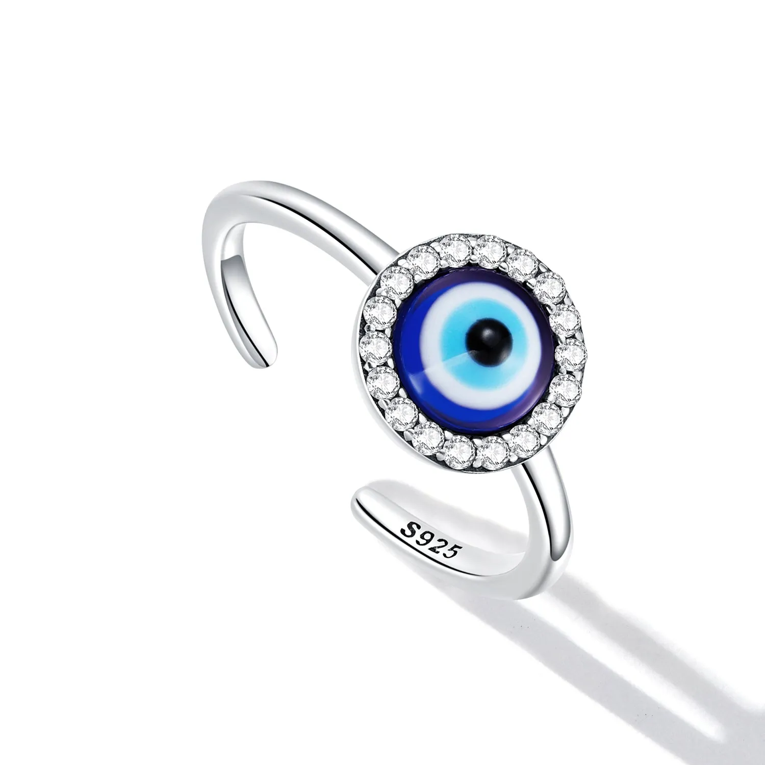 Blue Evil Eye Halo Cuff Ring Sterling Silver