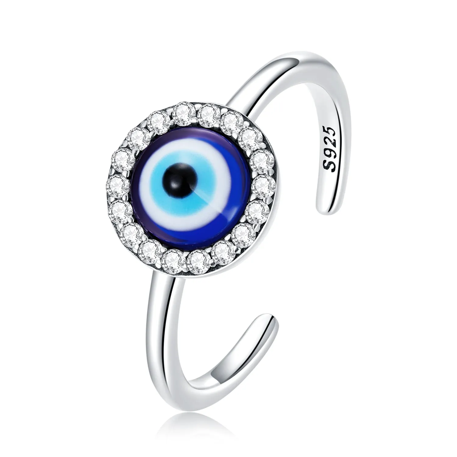 Blue Evil Eye Halo Cuff Ring Sterling Silver