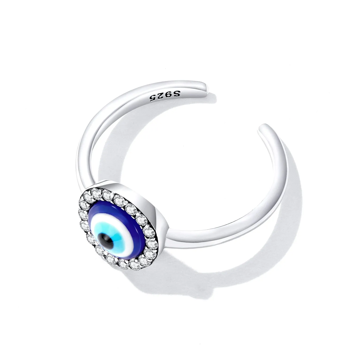 Blue Evil Eye Halo Cuff Ring Sterling Silver