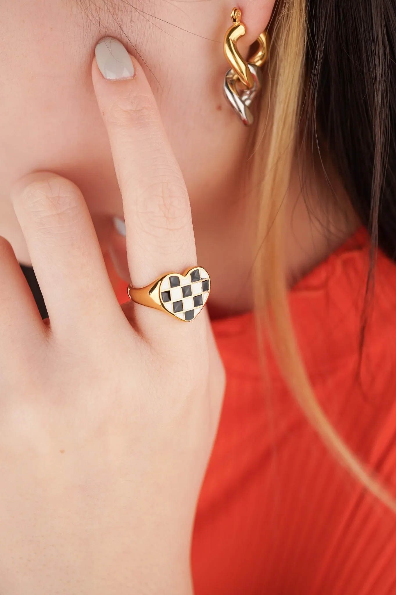 Checkered Heart Ring