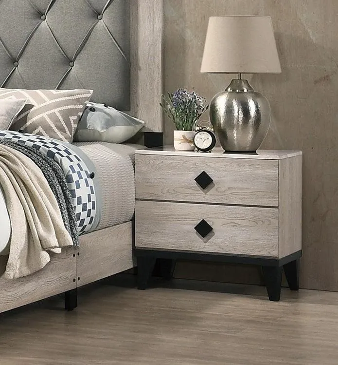 Contemporary Cream Nightstand with Drawers, Bedside Table, Plywood Construction