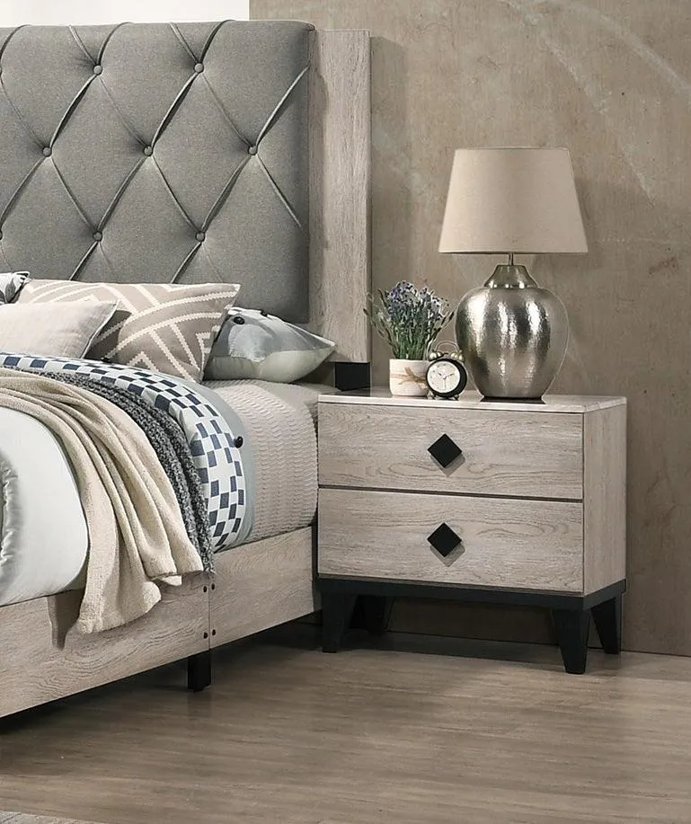 Contemporary Cream Nightstand with Drawers, Bedside Table, Plywood Construction