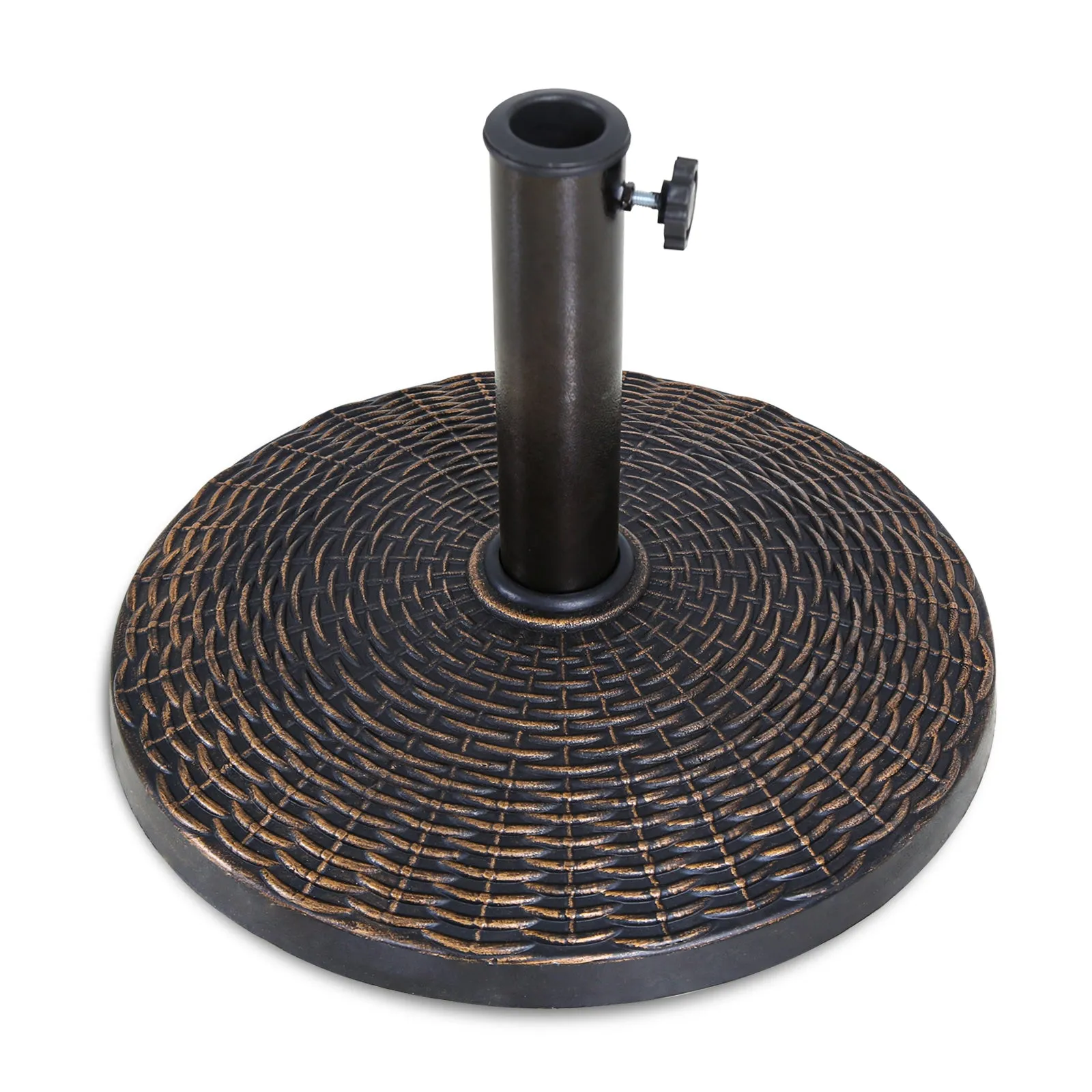 COOS BAY Round 17.5 inch 26.5 lbs Outdoor Heavy Duty Wicker Style Resin Umbrella Base Stand for Patio, Garden, Pool, Yard, Rust Resistant – Bronze