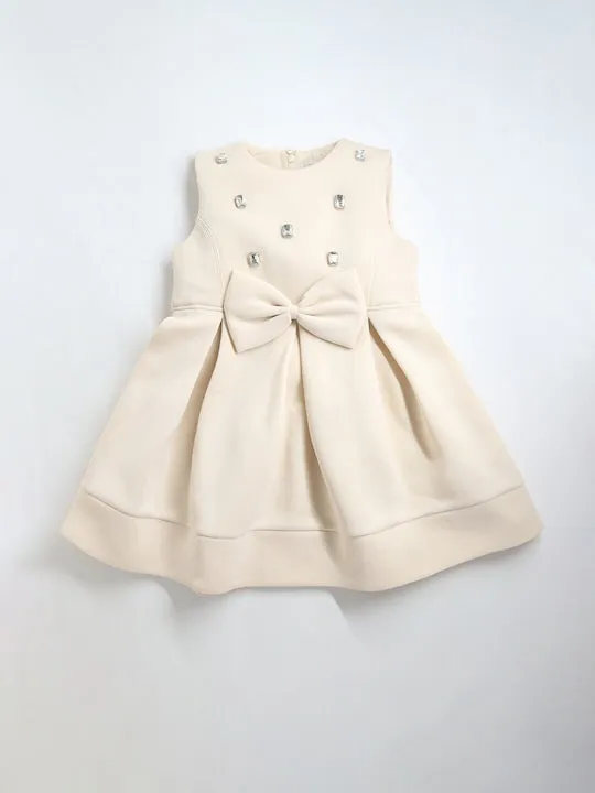 Cream Color Fit & Flare Sleeveless Party Dress For Girls