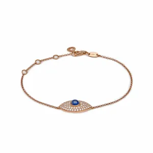 Evil Eye Blue Sapphire Pavé Set Diamond Rose Gold Chain Bracelet