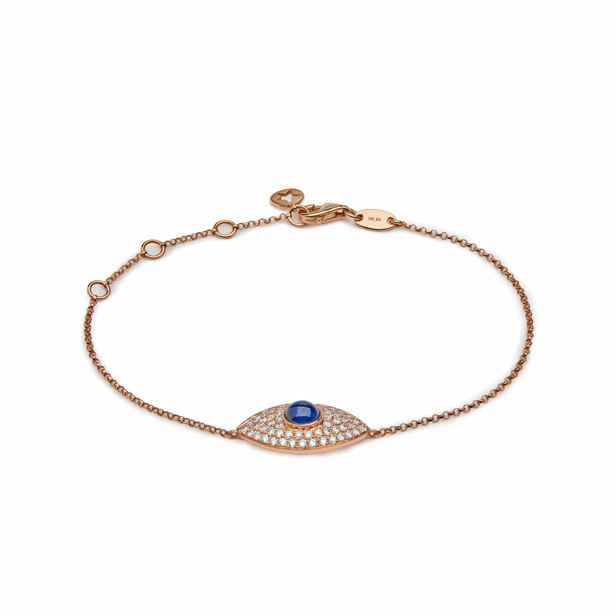 Evil Eye Blue Sapphire Pavé Set Diamond Rose Gold Chain Bracelet