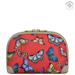 Fabric with Leather Trim Dome Cosmetic Bag - 13002