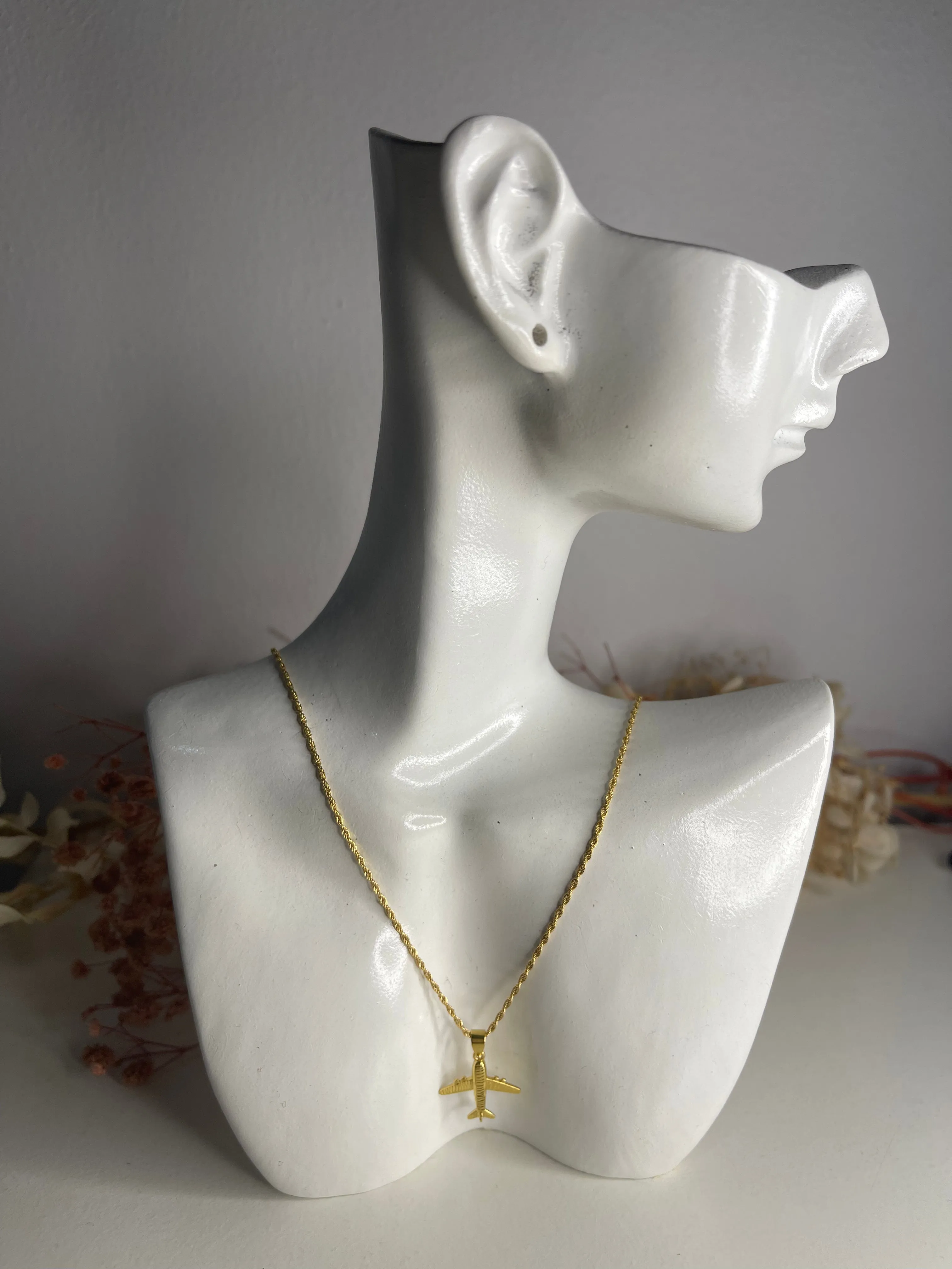 #GOLD2024 | 18K Golden Airplane Necklace Rope Chain 17.5”