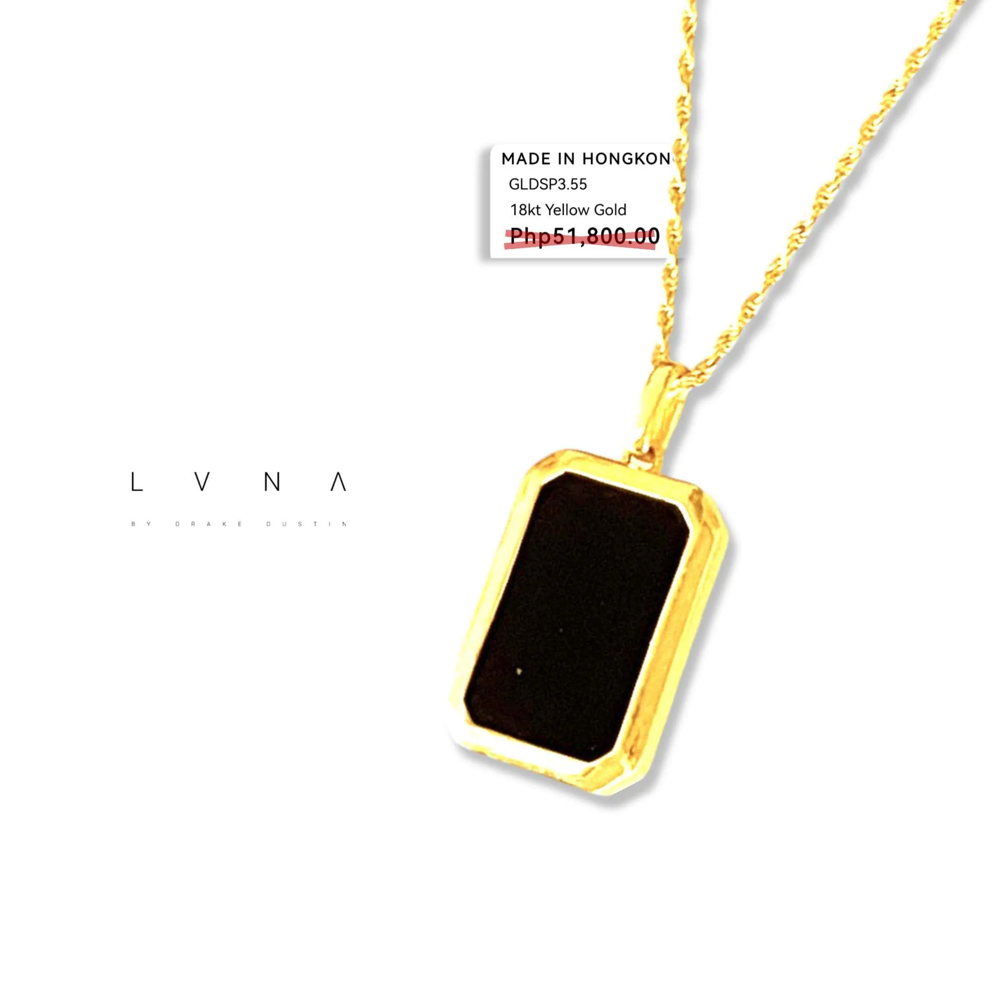 #GOLD2024 | 18K Golden Black Onyx Bar Pendant Necklace Rope Chain 17.5”