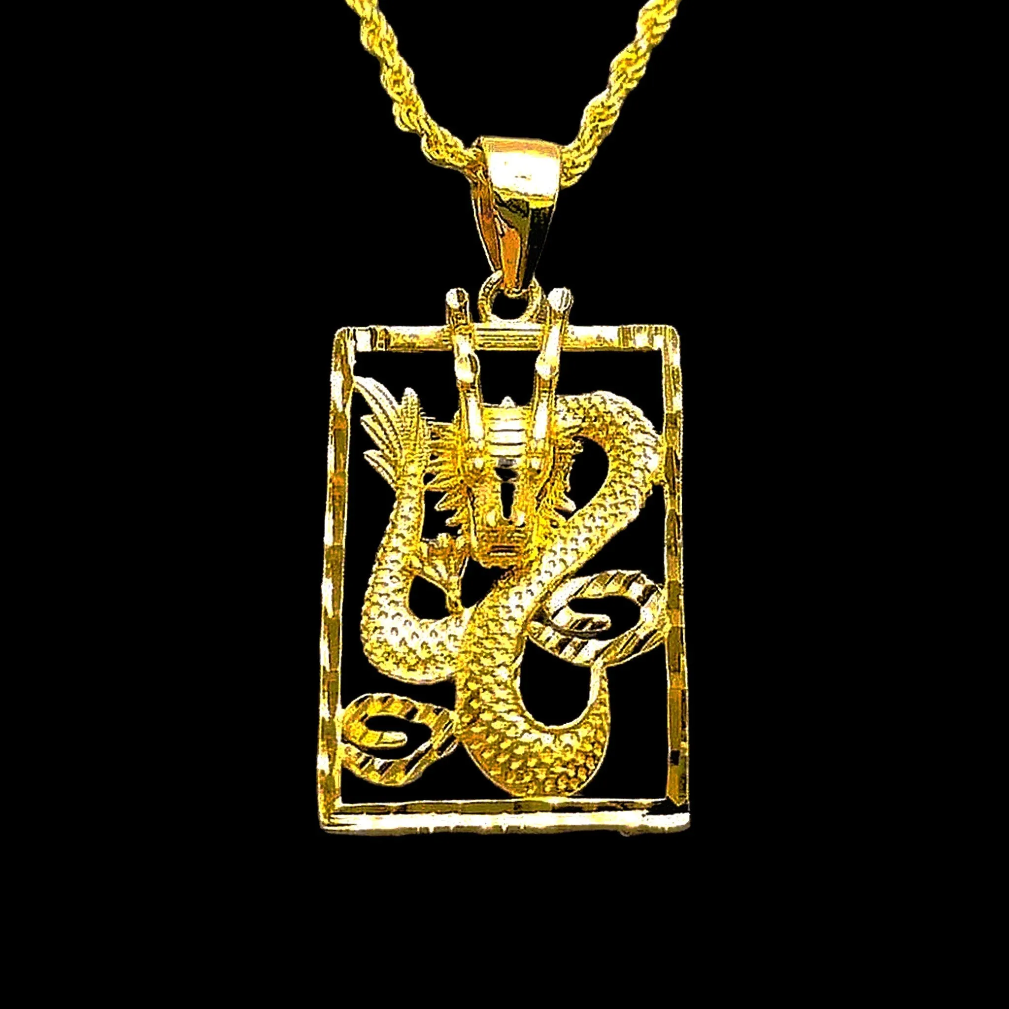 #GOLD2024 | 18K Golden Lucky Dragon Necklace Rope Chain 17.5”