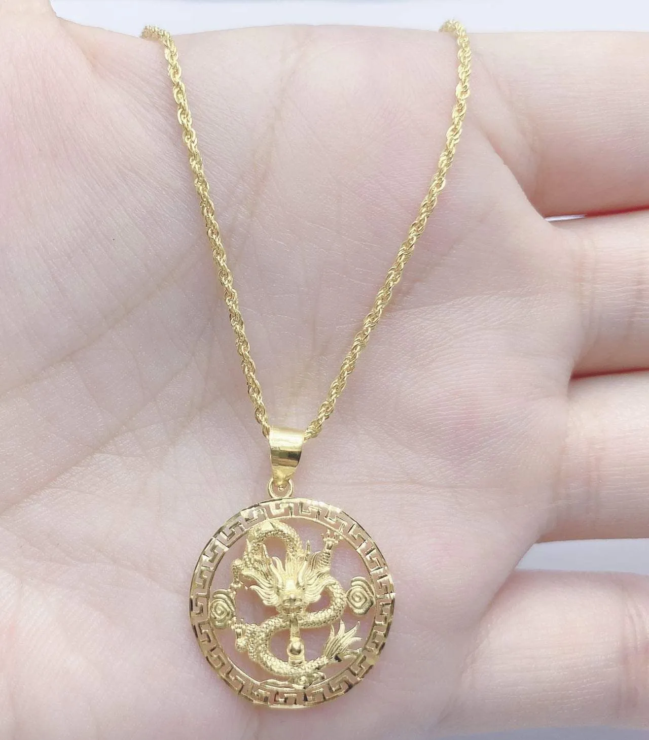 #GOLD2024 | 18K Golden Lucky Dragon Necklace Rope Chain 17.5”