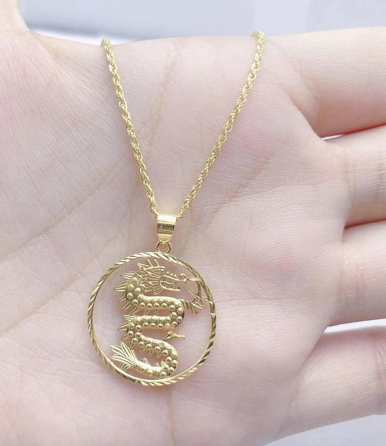 #GOLD2024 | 18K Golden Lucky Dragon Necklace Rope Chain 17.5”