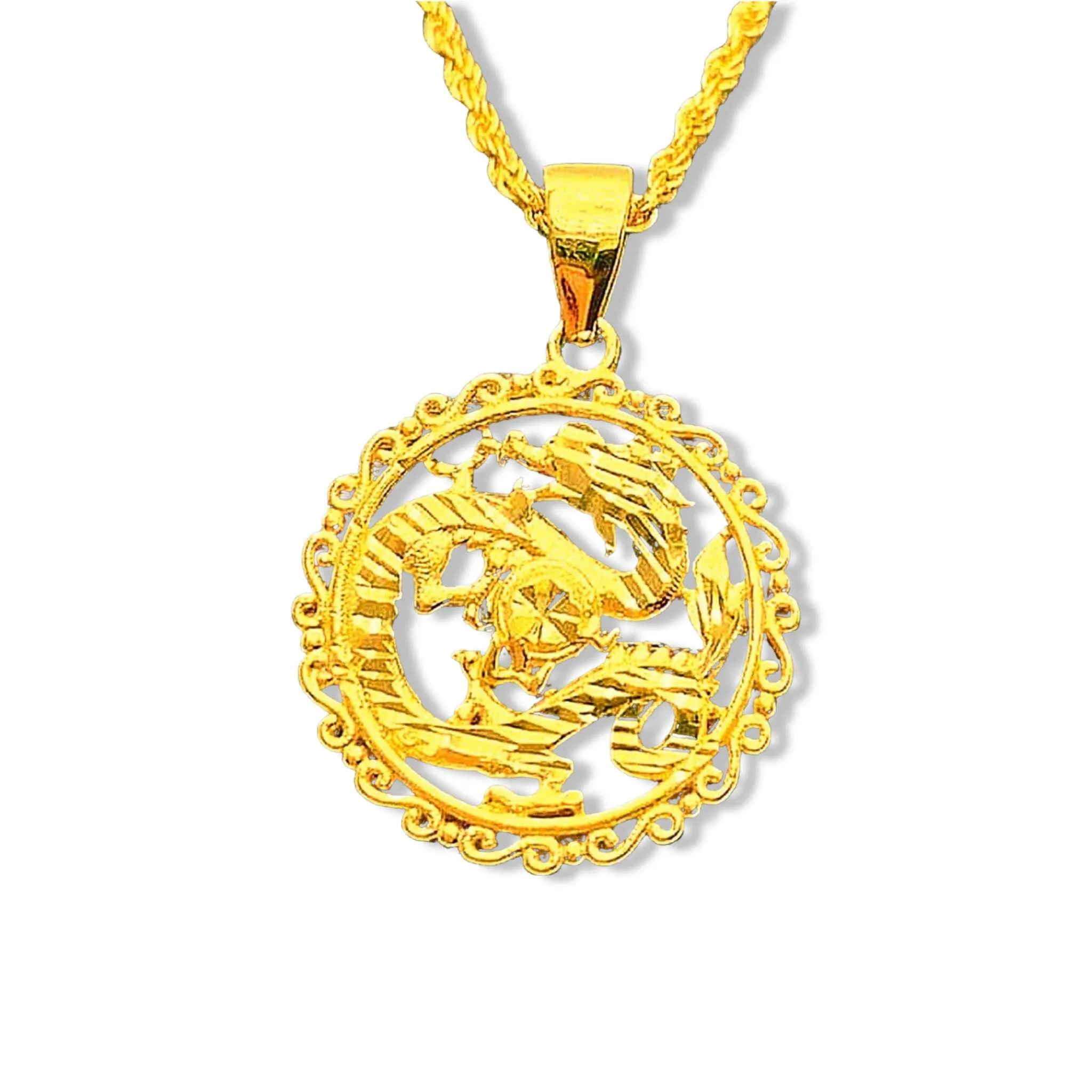 #GOLD2024 | 18K Golden Lucky Dragon Necklace Rope Chain 17.5”