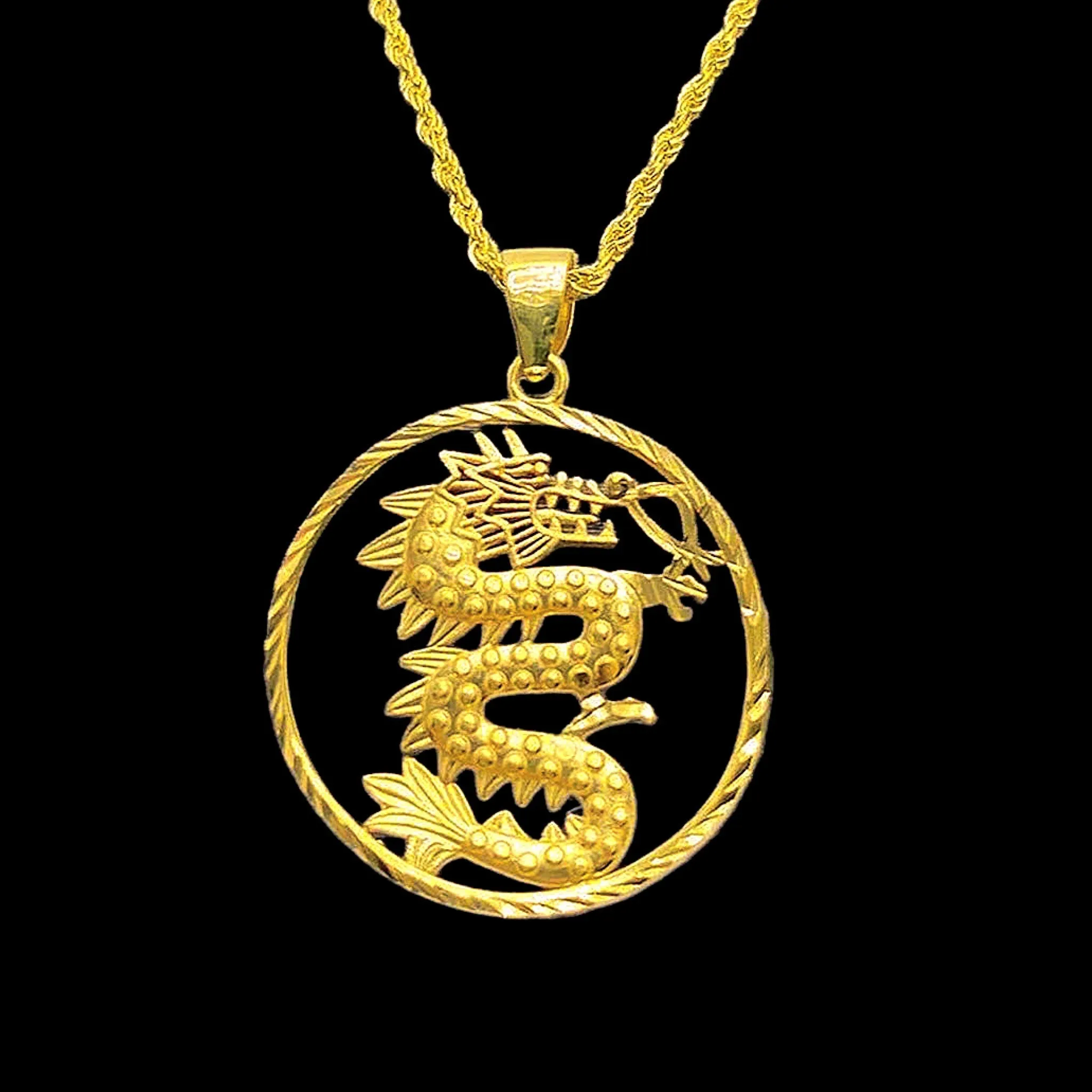 #GOLD2024 | 18K Golden Lucky Dragon Necklace Rope Chain 17.5”