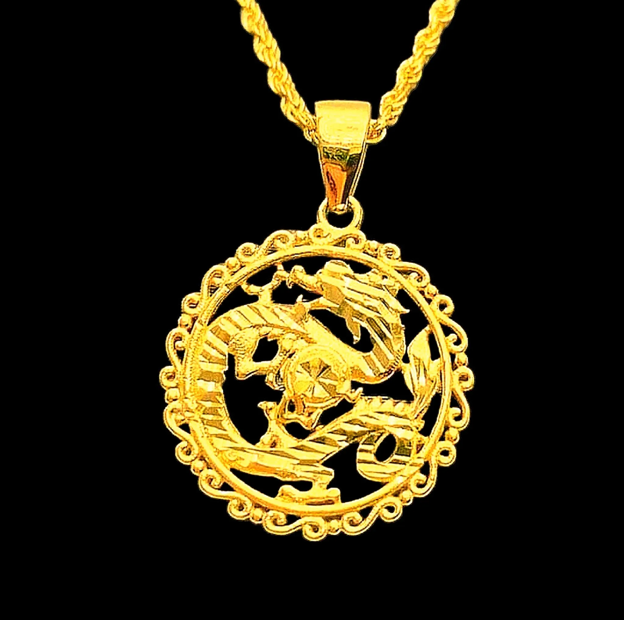 #GOLD2024 | 18K Golden Lucky Dragon Necklace Rope Chain 17.5”