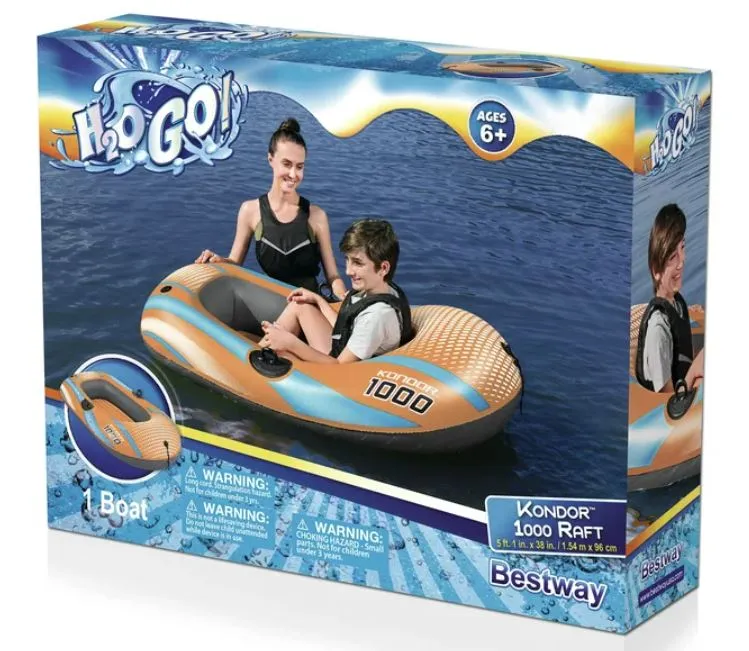 Inflatables and Rafts Bestway 65 x 42" Kondor 1000, One Person Raft ONLY