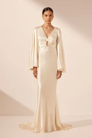 LA LUNE FLARED SLEEVE KEYHOLE MAXI DRESS - CREAM