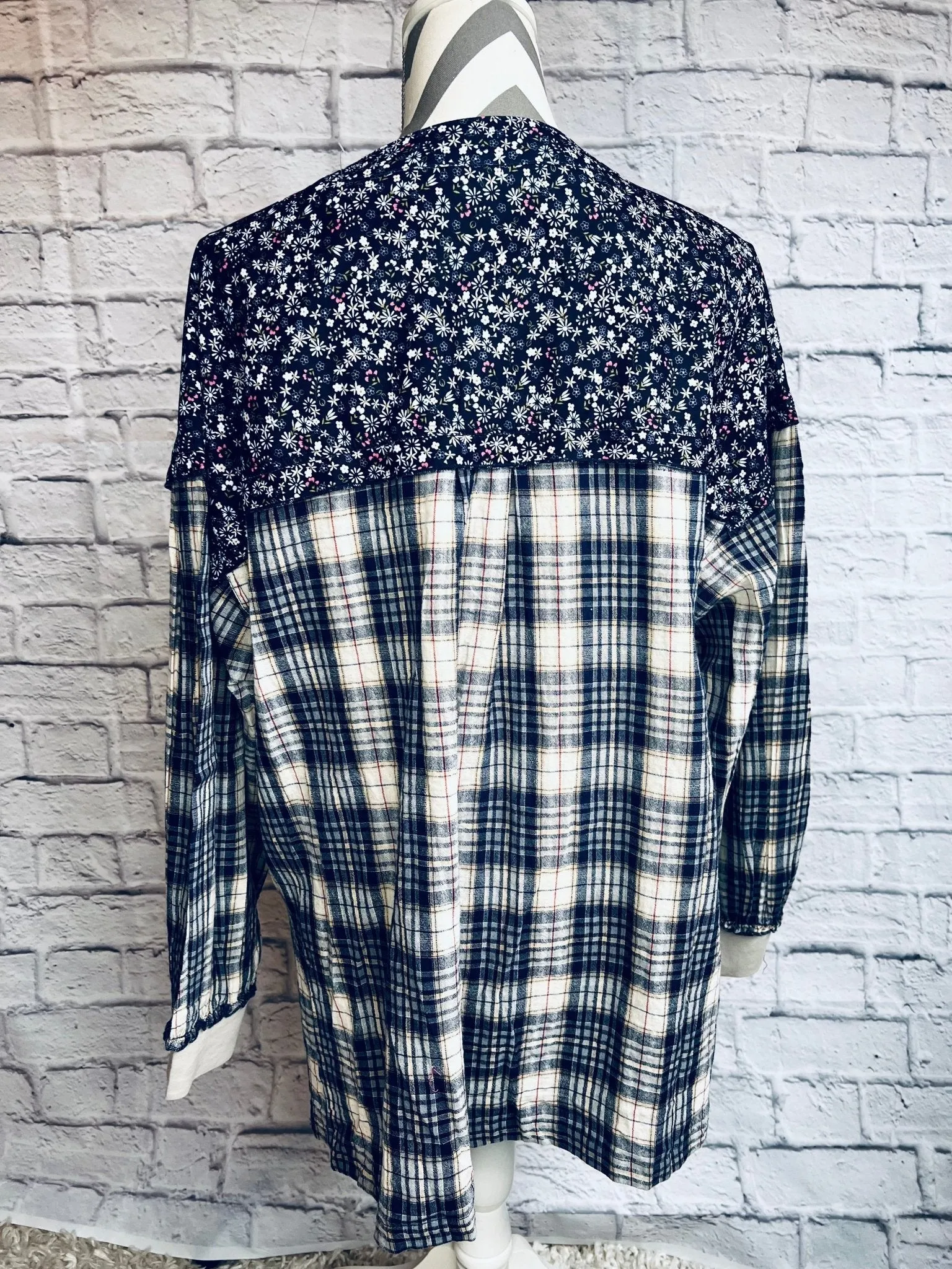 Mixed Print Half Button Pullover