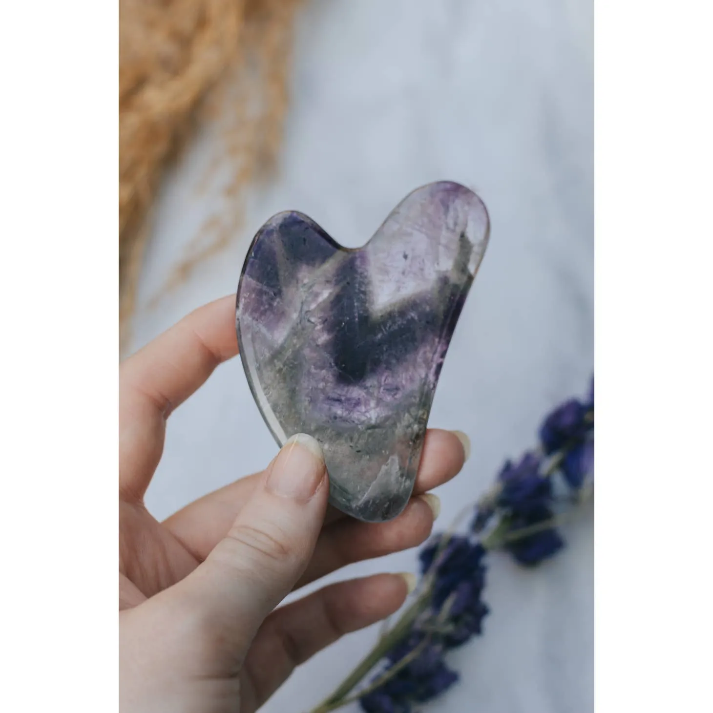 Shadowed Serenity: Amethyst Crystal Gua Sha with Black Skull Pouch