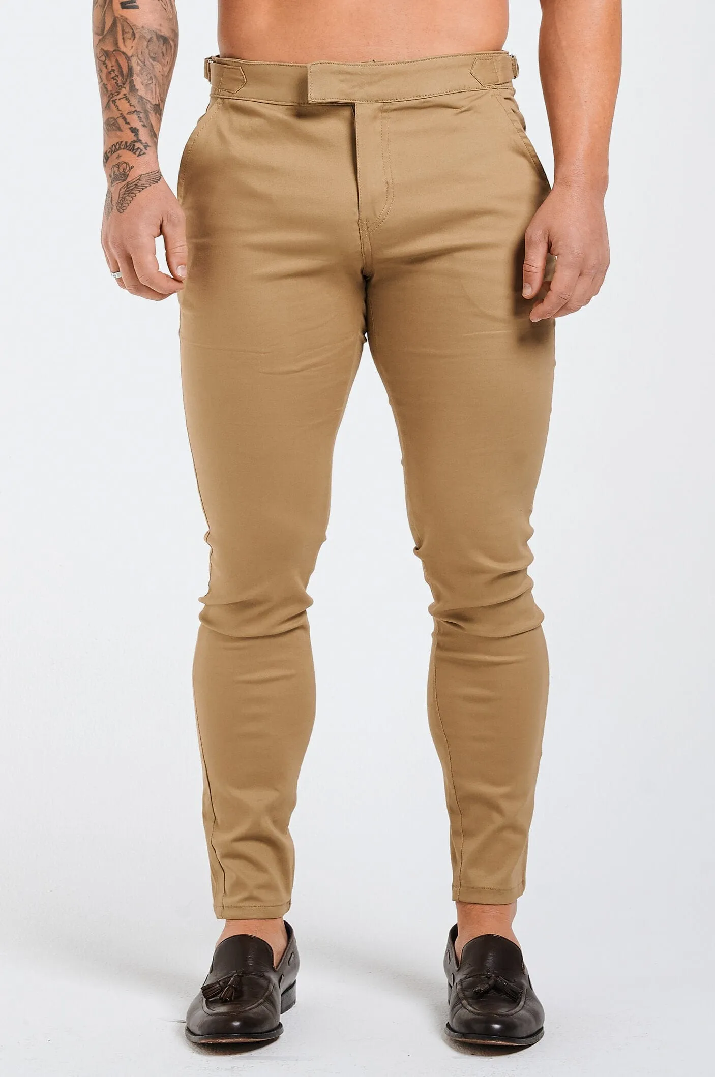 SLIM FIT HIGH WAISTED TROUSER - TAUPE