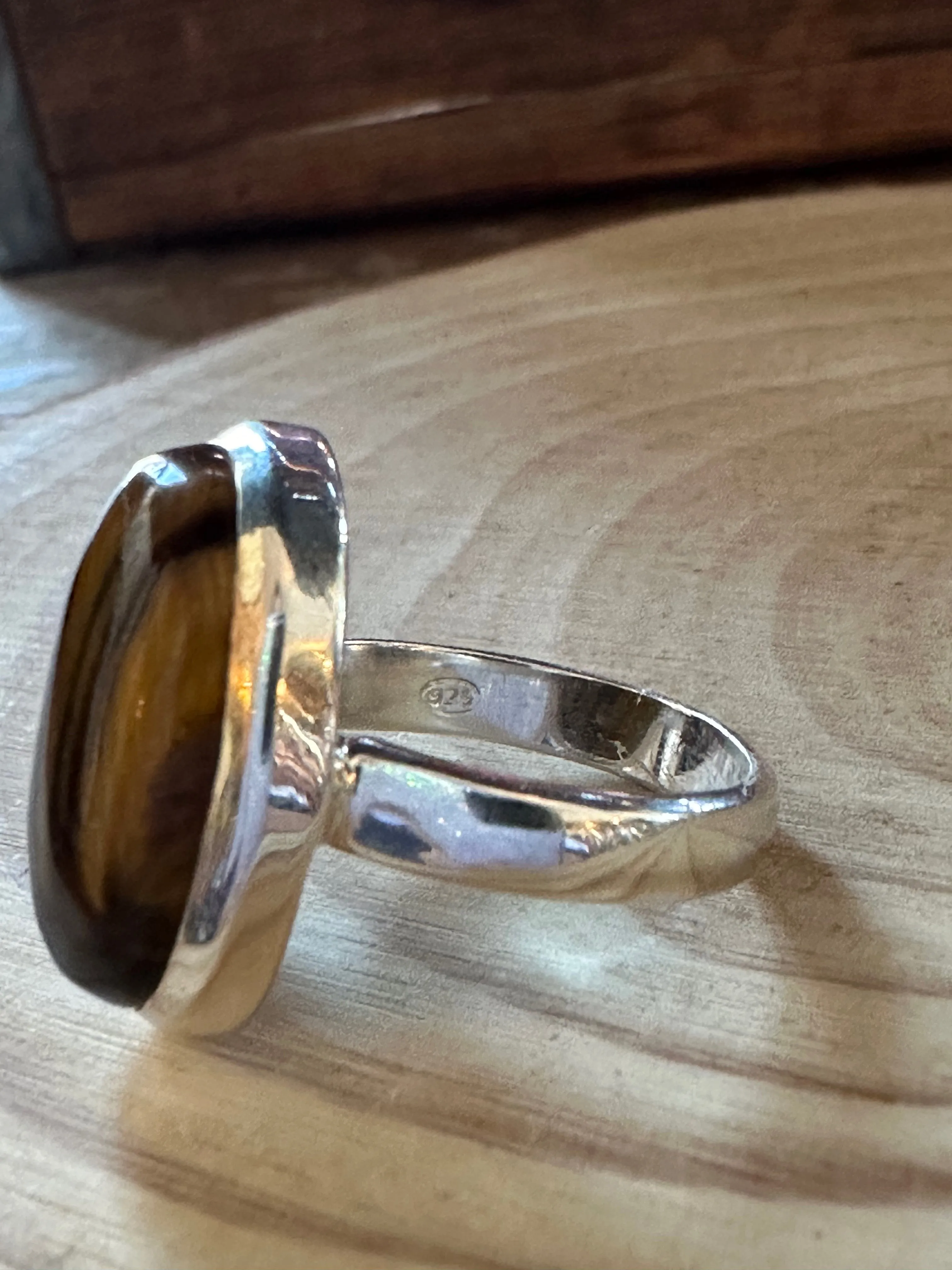 TIGER'S EYE and Silver Ring • Size 8