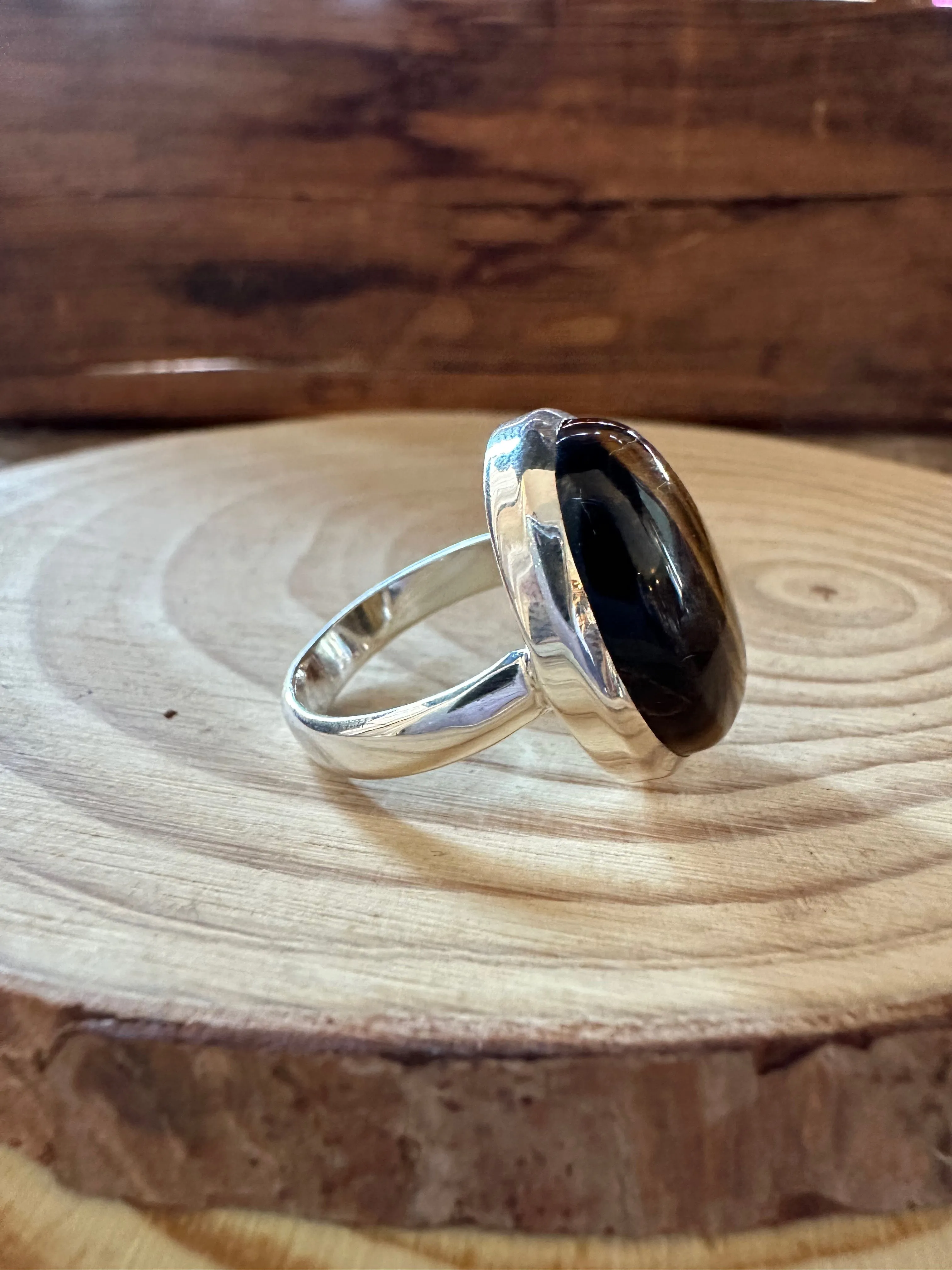 TIGER'S EYE and Silver Ring • Size 8