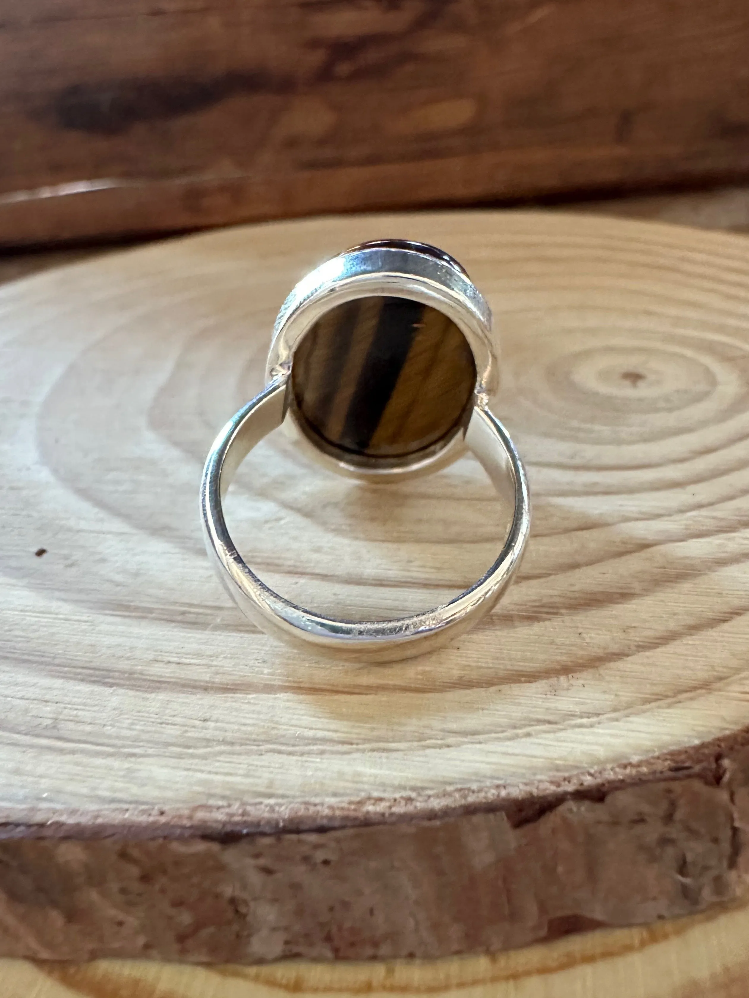 TIGER'S EYE and Silver Ring • Size 8