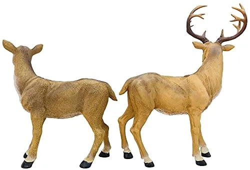 XTAPAN 20.5" Resin Standing Buck & 14.2" Resin Doe Deer Statues Figurine Sculpture Lawn Ornaments Yard Art Garden Statues and Figurines Outdoors Decorations for Home Office Decor Housewarming