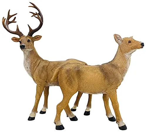 XTAPAN 20.5" Resin Standing Buck & 14.2" Resin Doe Deer Statues Figurine Sculpture Lawn Ornaments Yard Art Garden Statues and Figurines Outdoors Decorations for Home Office Decor Housewarming